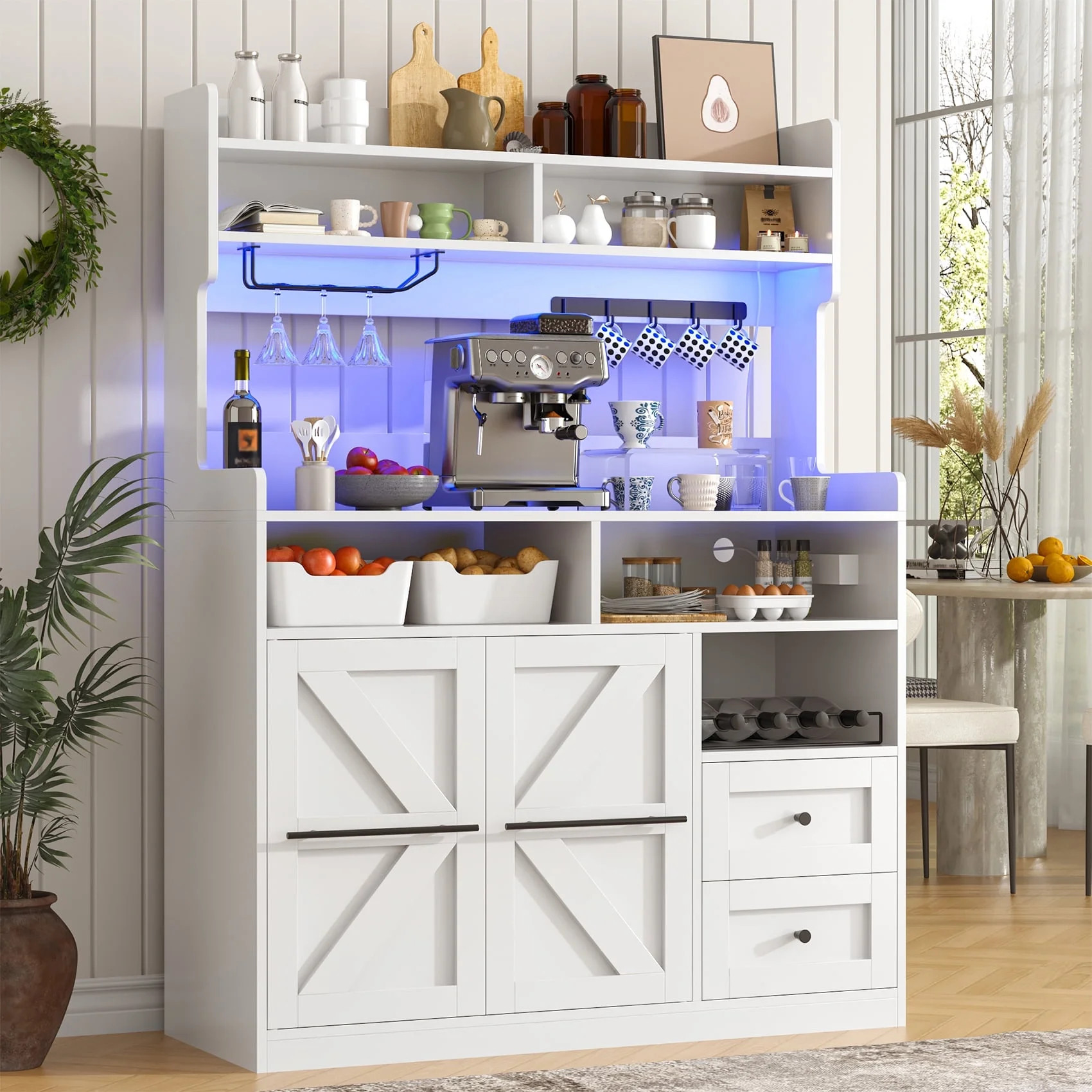 Winkalon Farmhouse Coffee Bar with LED Lights, 41.3 inch Coffee Bar Cabinet with Storage, Wine Ba... | Walmart (US)
