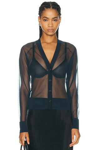 RENGGLI Sheer Knit Cardigan in Navy | FWRD 