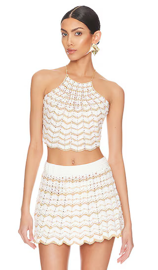 Hand Crochet Chevron Pattern Crop Top in Snow White | Revolve Clothing (Global)