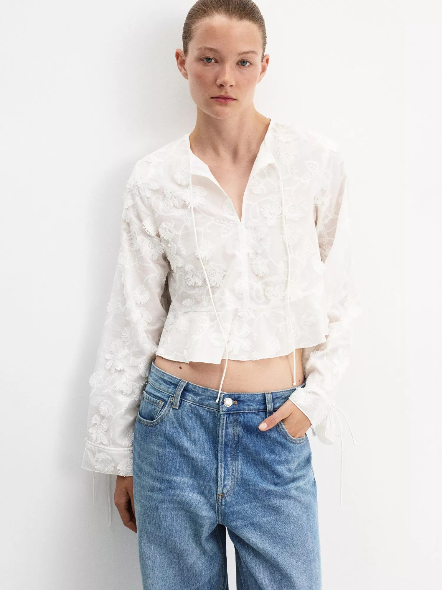 Mango Cotton Embroidered Blouse, White | John Lewis (UK)