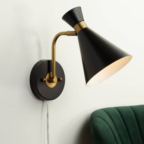 Venice Matte Black Cone Plug-In Wall Lamp
                            
                    
     ... | Lamps Plus