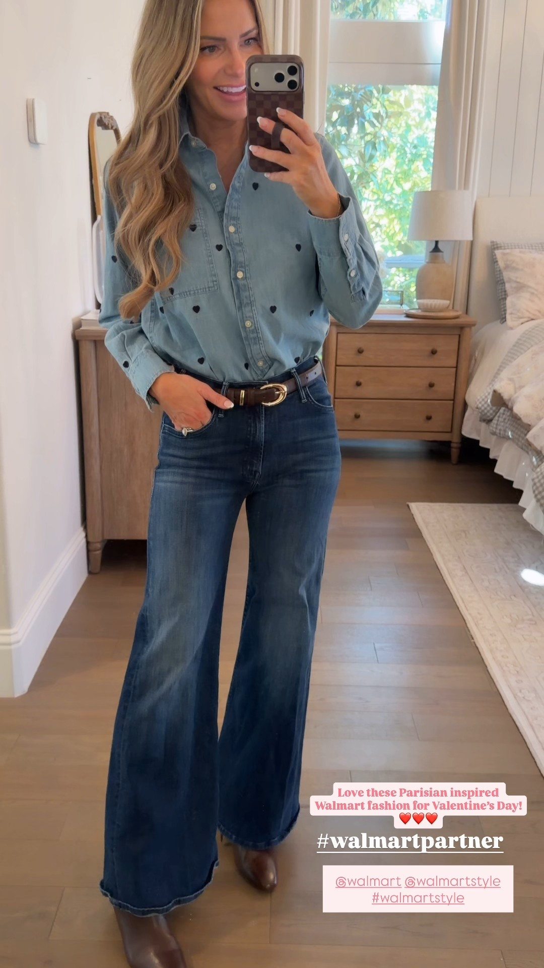 #walmartpartner  love this denim shirt with heart detail! Looks like a designer shirt I saw recently on another site! Wearing XS/0 in all items. #walmartstyle @walmart @walmartstyle