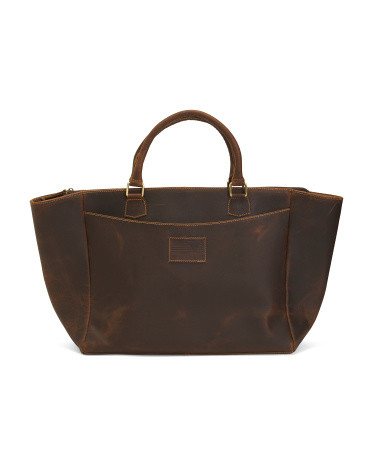 Leather Unisex Traveler Tote With Flag Patch | TJ Maxx