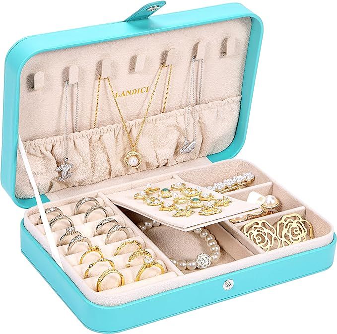 LANDICI Small Jewelry Box for Women Girls,PU Leather Travel Jewelry Organizer Case,Portable Jewel... | Amazon (US)