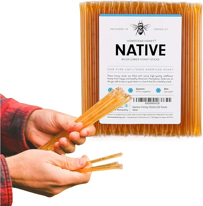 Homestead Honey Native Honey Sticks for Tea - 50-Pack Bulk Packets, Single Serve - Pure Wildflowe... | Amazon (US)