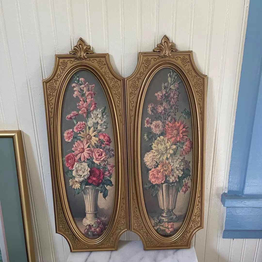 Pair of Cecil Rubino Still Life Wall Art Syroco Home Decor Floral - Etsy | Etsy (US)