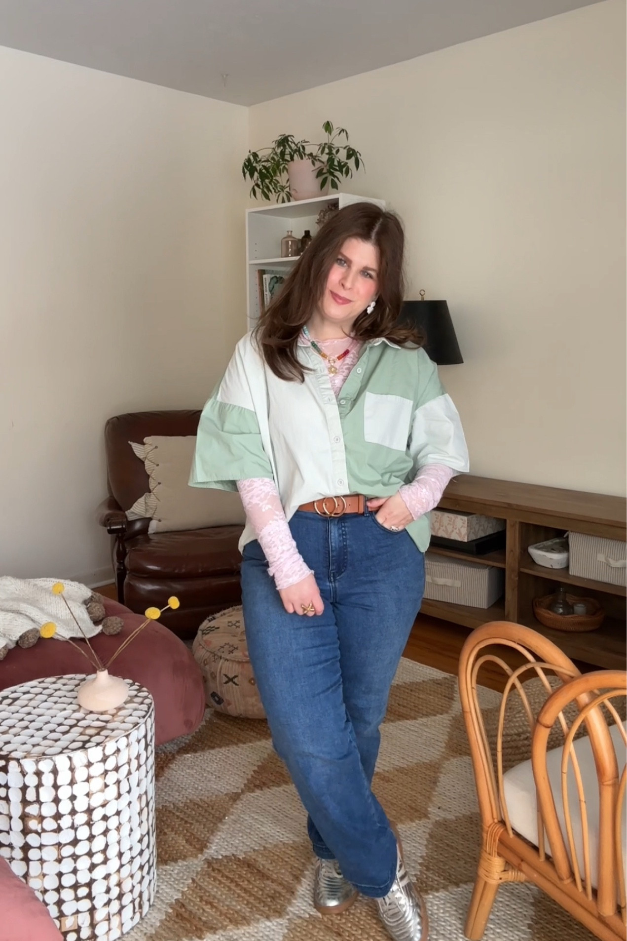 Love this bowling style button down top with the lace top underneath!



#LTKStyleTip #LTKShoeCrush #LTKFindsUnder100