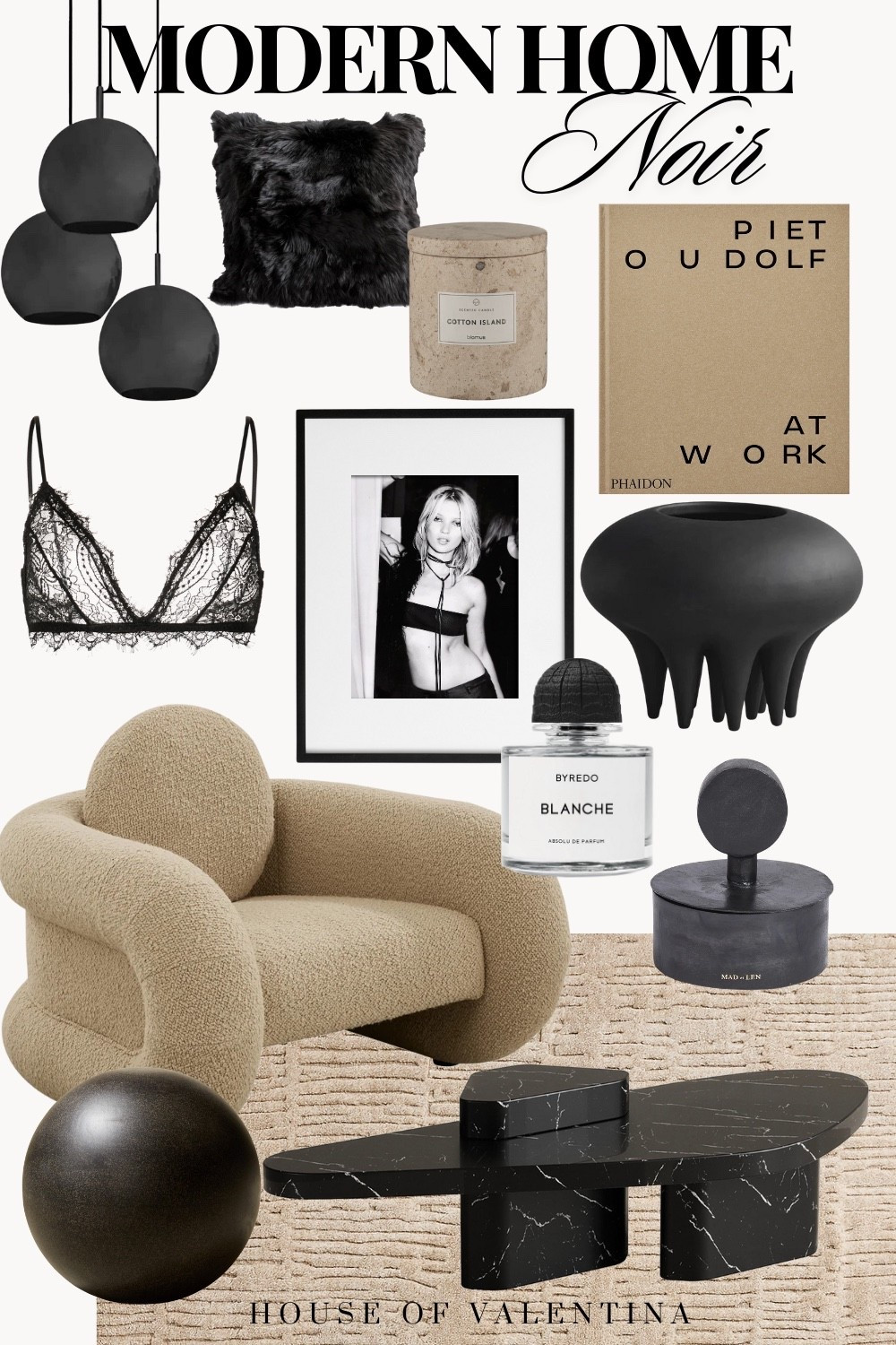 ￼ I am absolutely living for this Modern Home Noir mood board—it’s everything I love wrapped into one sexy, sculptural, high-style moment! This is where fashion meets interior design in the most luxurious way. The moody black palette, the rich textures, the bold shapes—ugh, I can't get enough! I’m obsessed with how the black boucle chair plays off the dramatic lighting and how a piece of lace lingerie can feel like decor in a space this curated. It’s edgy, refined, and deeply personal. This is the kind of modern luxury home that makes your heart race. It’s not just a vibe—it’s a lifestyle!


#LTKMidsize #LTKHome #LTKStyleTip