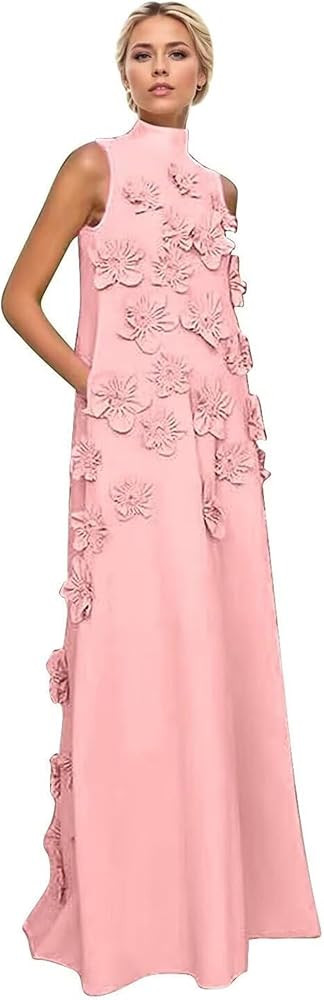 Satin Mother of The Brides Dress 3D Flowers Sleeveless Formal Wedding Gowns with Pockets | Amazon (US)