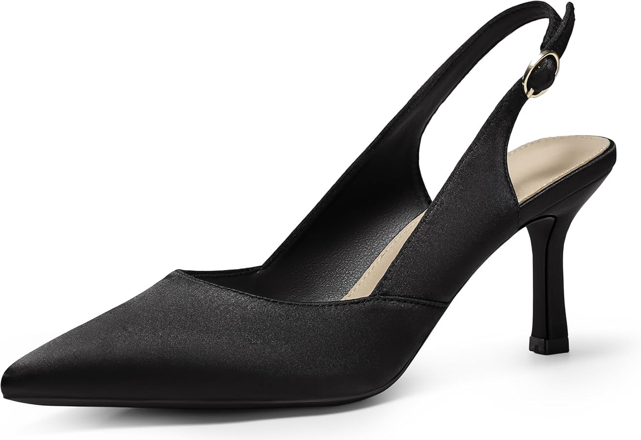 Women's Slingback Kitten Heels Closed Pointed Toe Pumps Wedding Party Dress Shoes | Amazon (US)