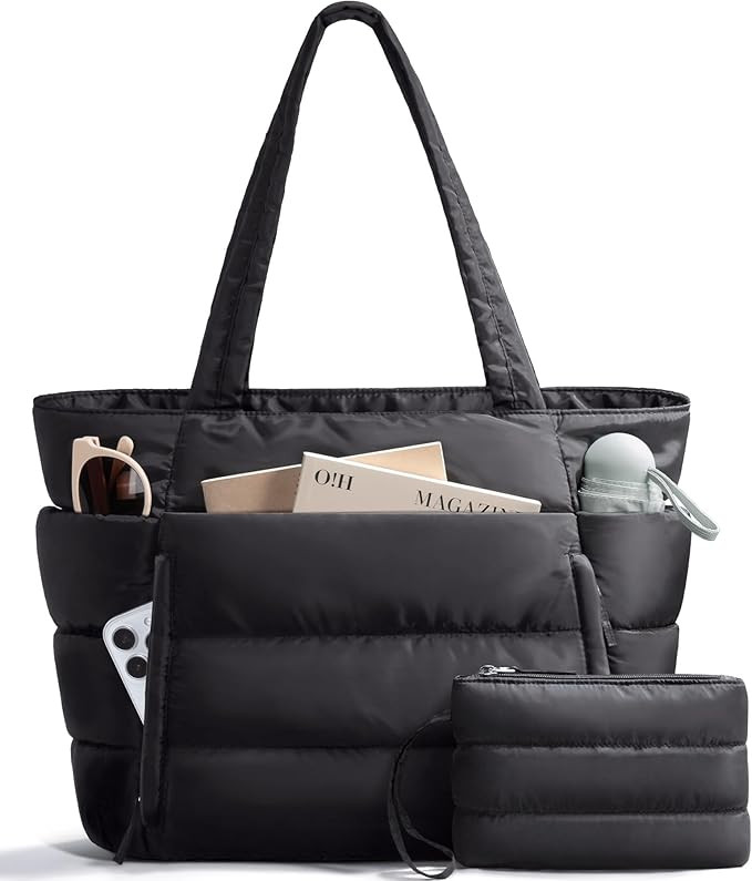 Puffer Tote Bag for Women, Lightweight Puffy Work Handbag Teacher Nurse Quilted Shoulder Bag for ... | Amazon (US)