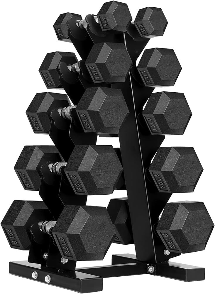 150 Pound Hex Dumbbell Set with Rubber Coated Dumbbells and Rack | Amazon (US)
