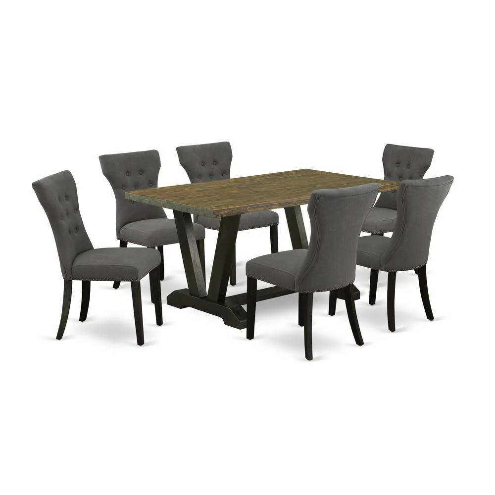 7-Piece Dining Room Set - 6 Upholstered Dining Chairs and a Rectangular Table Hardwood Structure | Shop Simon