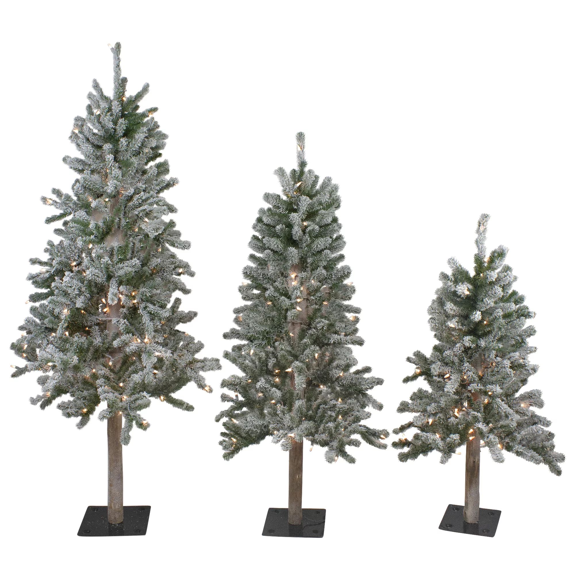 Northlight 3ct Pre-Lit Flocked Alpine Artificial Christmas Trees 3ft, 4ft and 5ft - Clear Lights | Walmart (US)