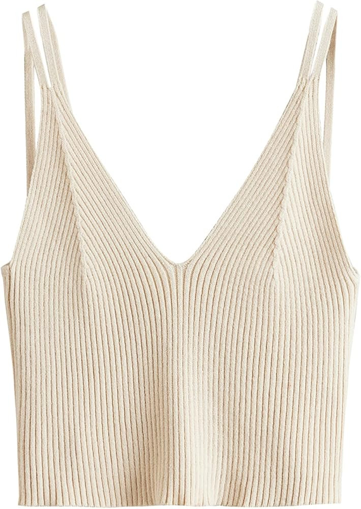 SweatyRocks Women's V Neck Spaghetti Strap Cami Tank Top | Amazon (US)