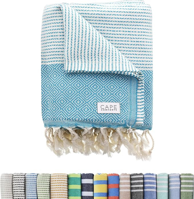 Oversized Turkish Beach Towel, Diamond Dobby Aqua - 37'' x 67'' - Super Soft & Lightweight | Quic... | Amazon (US)