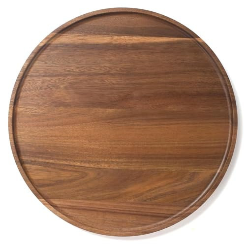 Round Wood Tray, Acacia Wooden Decorative Serving Tray for Coffee Table and Home Decor, Wooden Appetizer Charcuterie Board for Kitchen Countertop (11.8 inch) | Amazon (US)