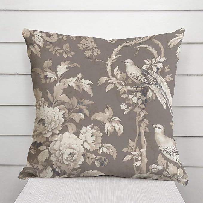 MangGou Floral Tan Chinoiserie Pillow Covers French Country Cushion Cover 16x16in Case Asian Insp... | Amazon (US)