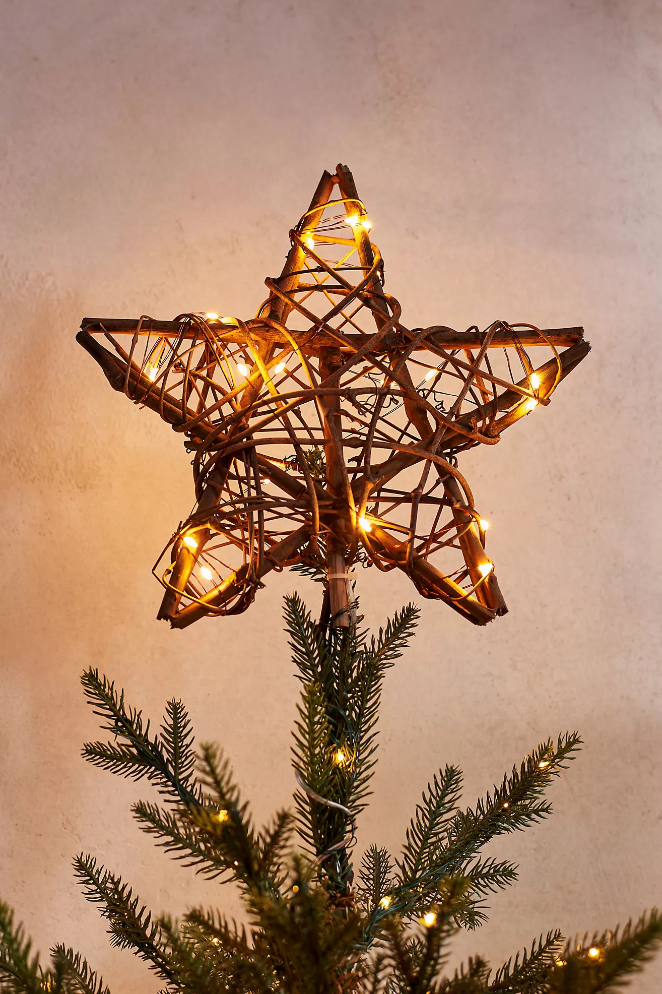 Pre-Lit Rattan Star Tree Topper | Anthropologie (US)
