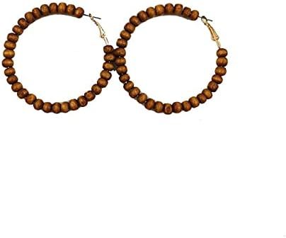2 Pairs Minimalist Wooden Beads Big Hoop Earrings Set Vintage Wood Beaded Circle Drop Dangle Earr... | Amazon (US)