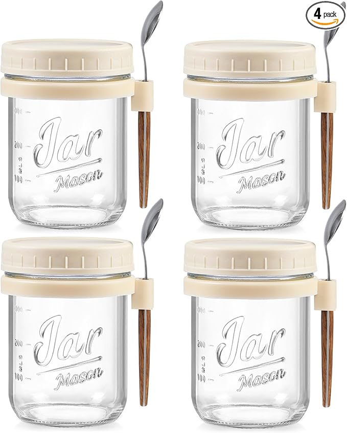 LANDNEOO 4 Pack Overnight Oats Containers with Lids and Spoons, 16 oz Glass Mason Jars with Airti... | Amazon (US)