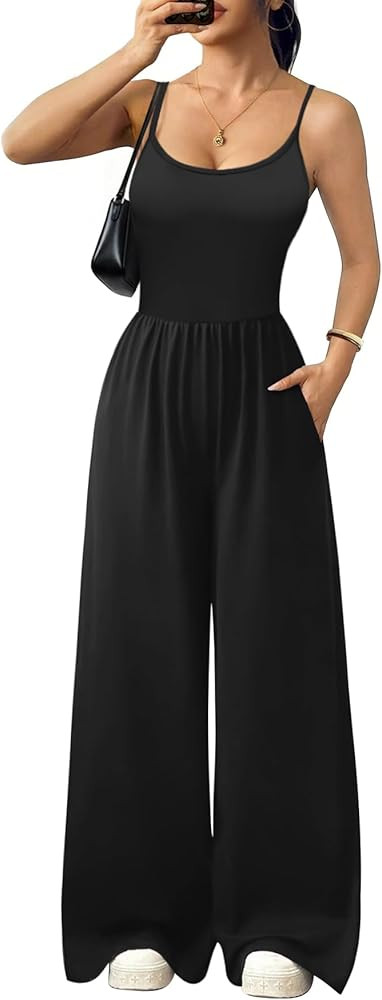 Ekouaer Jumpsuits for Women Sleeveless Spaghetti Strap Womens Jumpsuit One Piece Wide Leg Summer ... | Amazon (US)