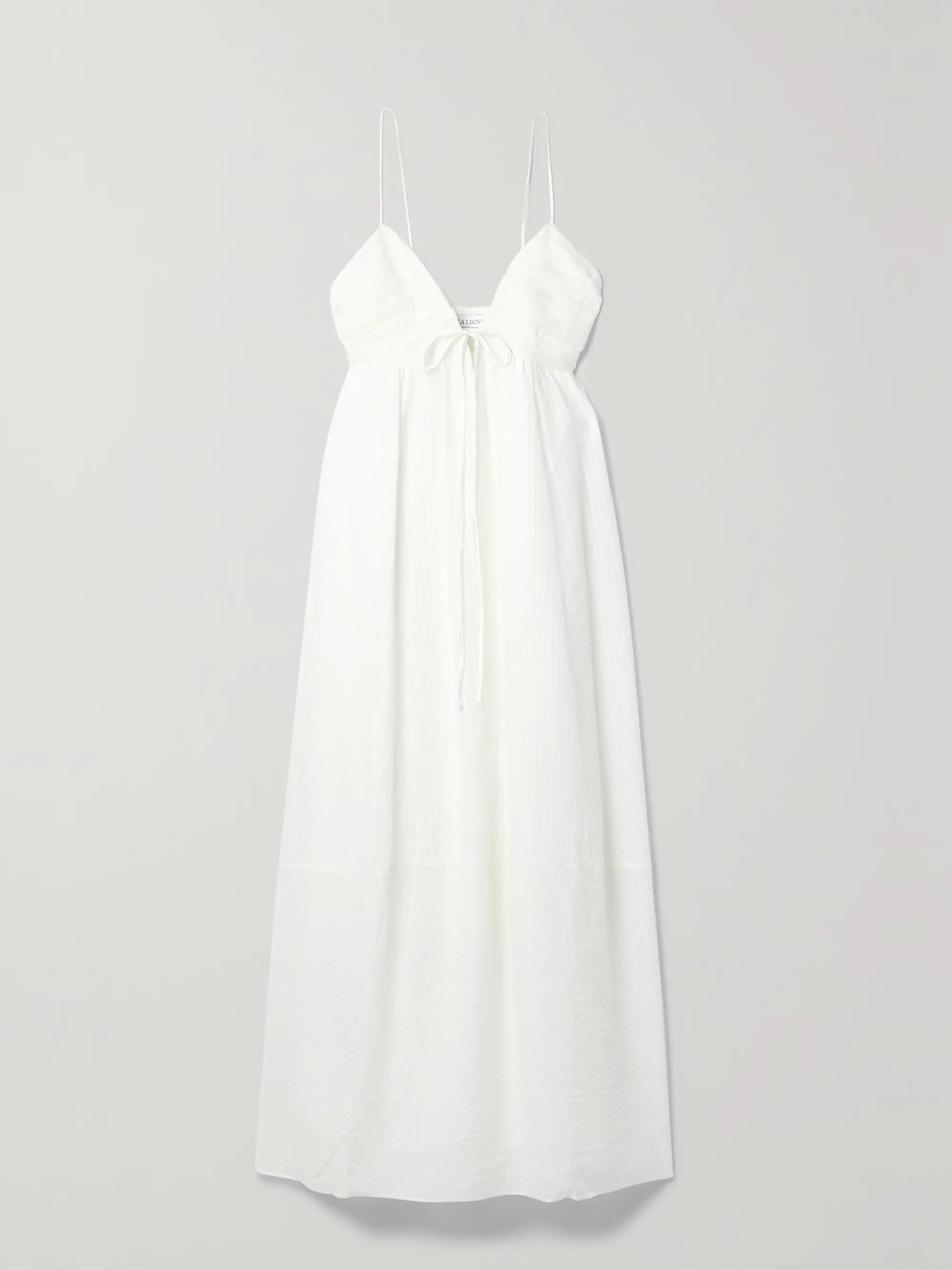 Ivory Shirred cotton and silk-blend seersucker midi dress | LA LIGNE | NET-A-PORTER | NET-A-PORTER (US)