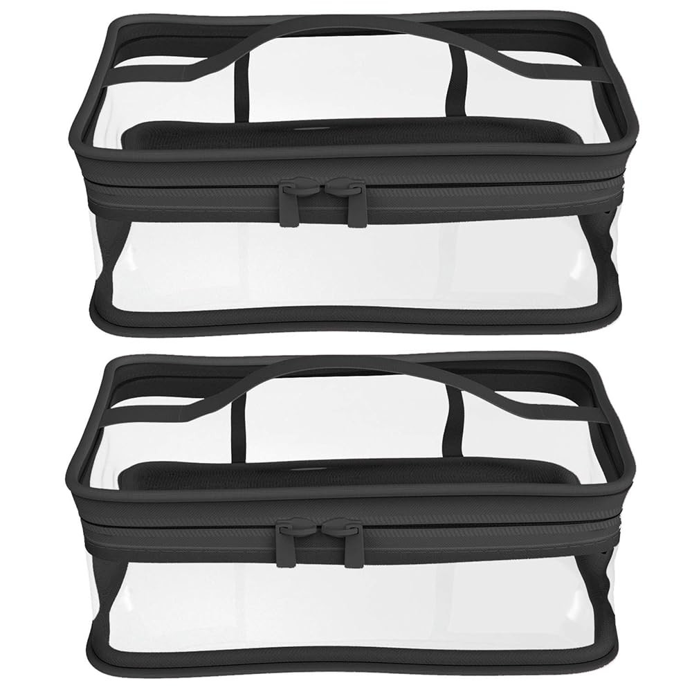 Black Transparent Cosmetic Bag Waterproof Handbag Portable Travel Work Make Up Kit Double Zipper ... | Amazon (US)