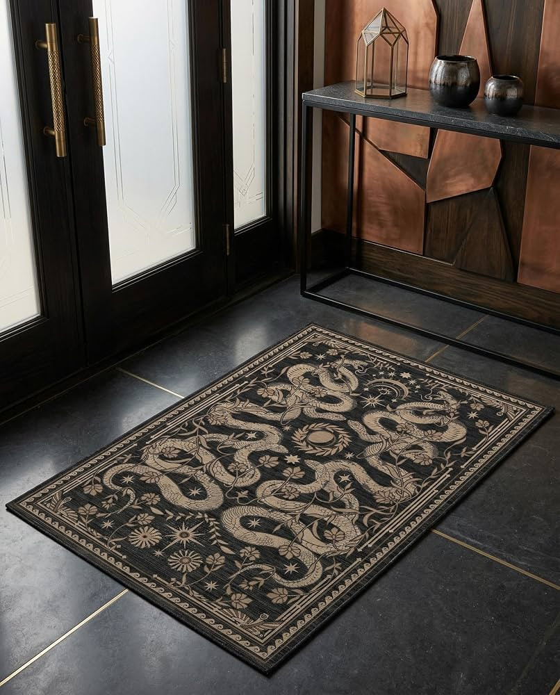 Black Snake Gothic Small Rug 2x3 Washable Door Mat Indoor Rugs for Entryway Non-Slip Whimsical Mo... | Amazon (US)