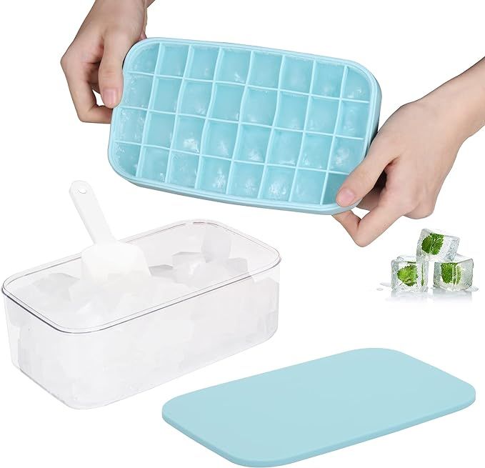CZWL&HG NEW Ice Cube Tray With Lid and Bin,32 Nugget Food-grade Silicone Ice Tray, Ice Cube Molds... | Amazon (US)