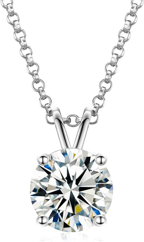 Moissanite Necklace for Women,0.1CT-12.0CT Lab Created Diamond Pendant 18K White/Yellow Gold Plat... | Amazon (US)