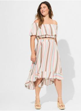 Midi Challis Off Shoulder Hi-Low Skirt Set | Torrid (US & Canada)