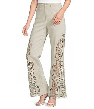 Bayeas Stretch Denim High Rise Laser Cut Wide Leg Jeans -  29 | Dillard's