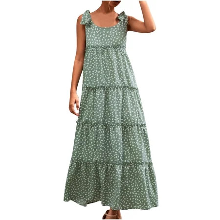 Maxi Dress For Women Plus Size Boho Dress Vacation Beach Bandage Long Dress Sleeveless Loose Fit Tan | Walmart (US)