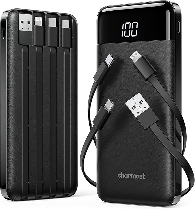 2 Packs Portable Chargers with Built in Cables, 2PCS Slim 10000mAh Travel Essentials Battery Pack... | Amazon (US)