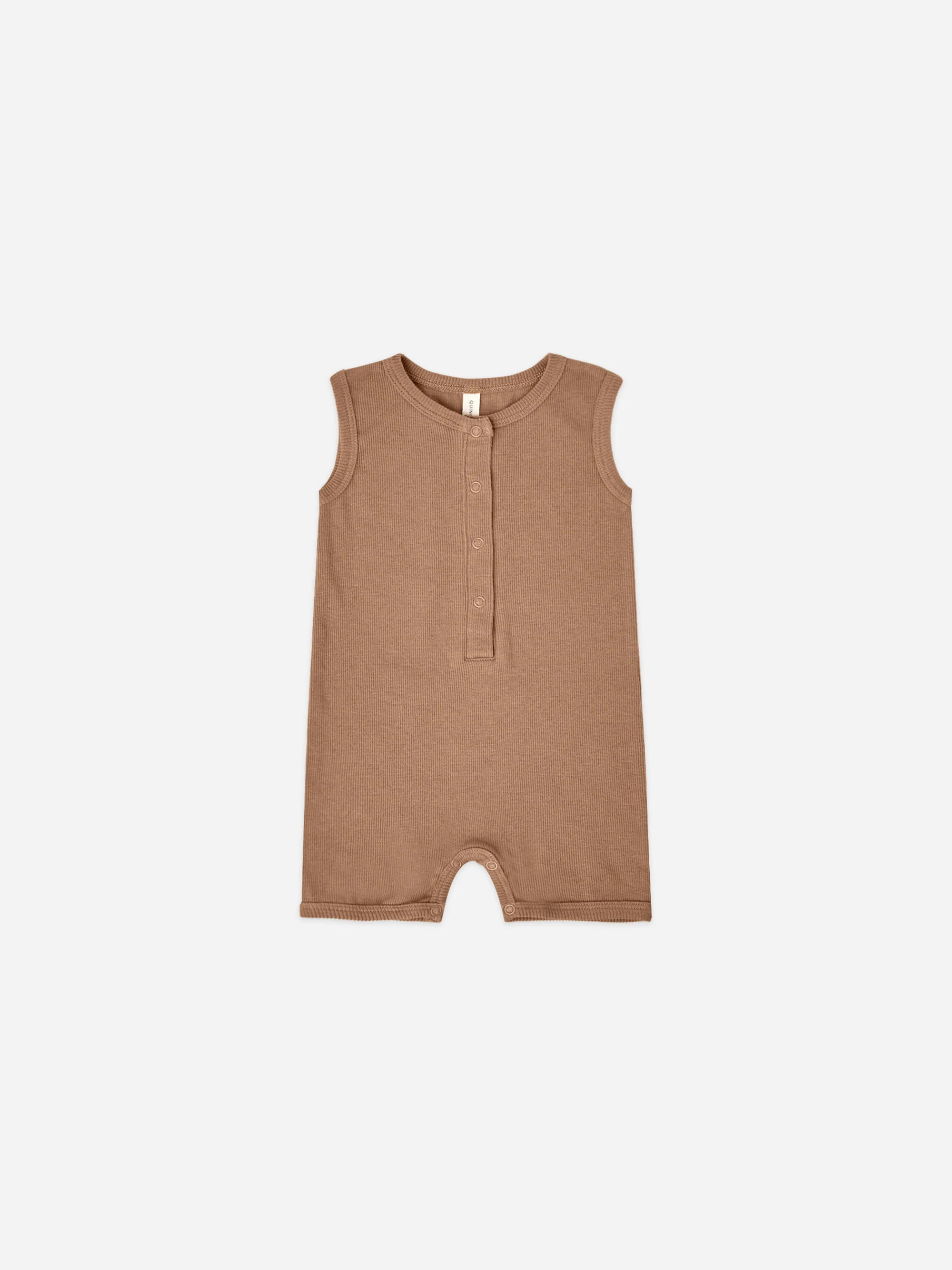 ribbed henley romper | clay | Quincy Mae