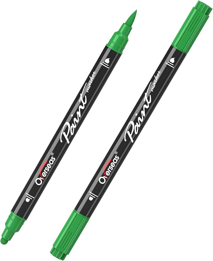 Overseas Green Acrylic Paint Markers, 2 Pack Dual Tip Paint Pens Acrylic Markers with Dot and Bru... | Amazon (US)
