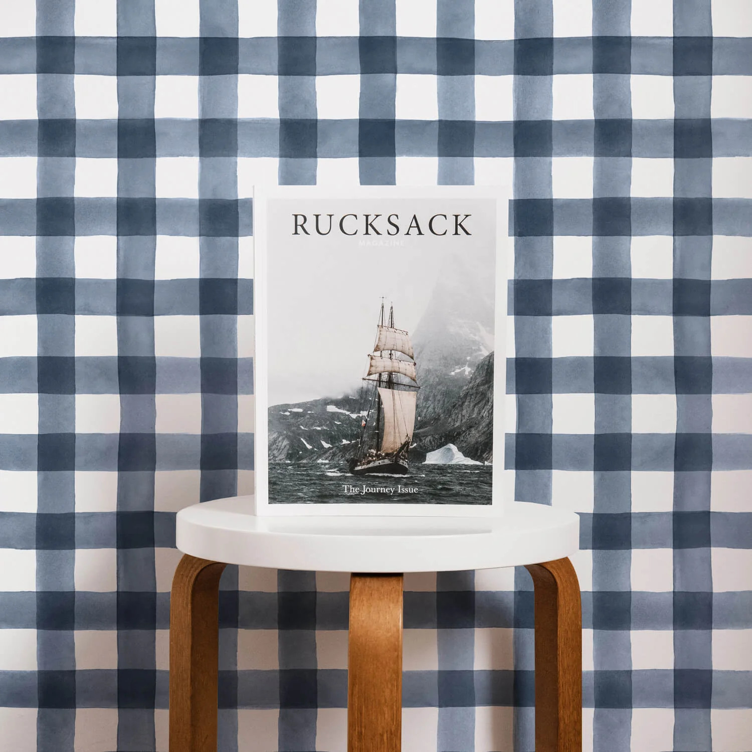 Blue watercolor gingham pattern removable wallpaper | Livettes Wallpaper