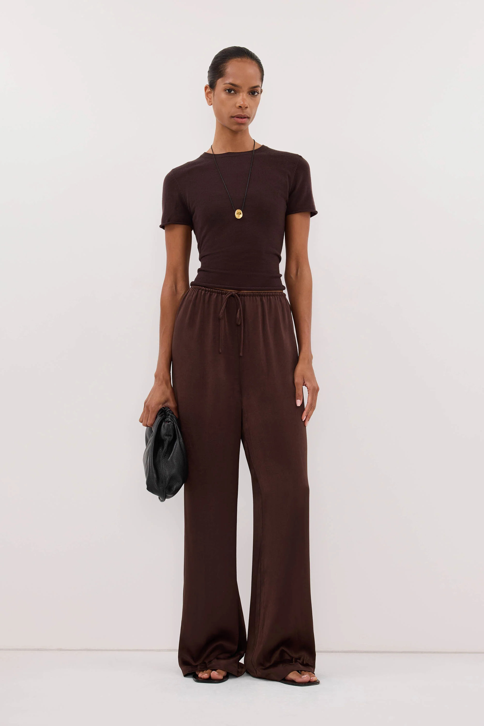 MYA BITTER CHOC SATIN PANT | DISSH