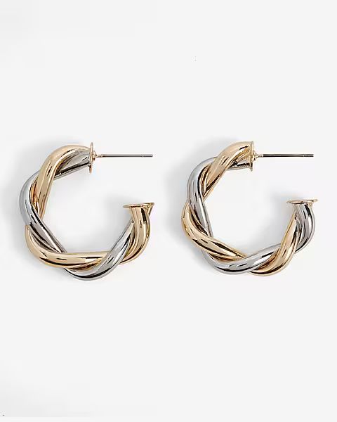 Mixed Metal Twisted Post Back Hoop Earrings | Express