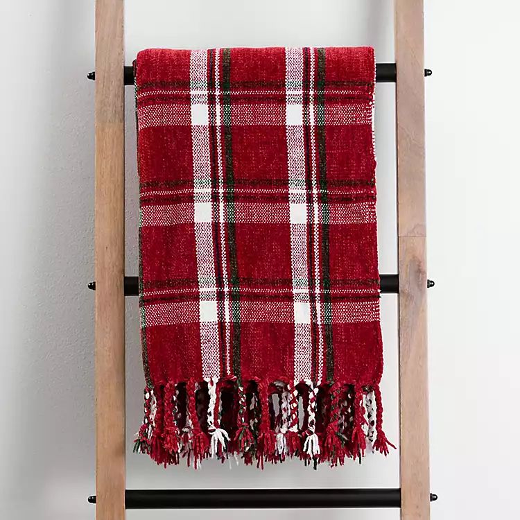 Red Braided Plaid Chenille Christmas Throw | Kirkland's Home