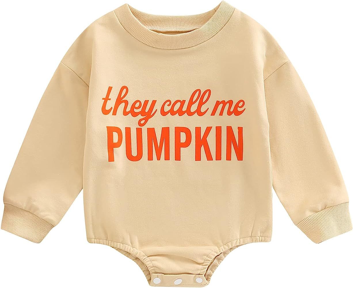 Amazon.com: Newborn Baby Girl Boy Halloween Outfits Long Sleeve Pumpkin Romper Sweatshirt Oversiz... | Amazon (US)