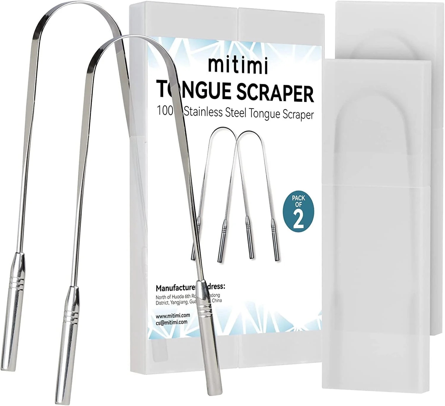 Mitimi Tongue Scraper with Case - 2 Pack, Fights Bad Breath, 100% Stainless Steel | Walmart (US)