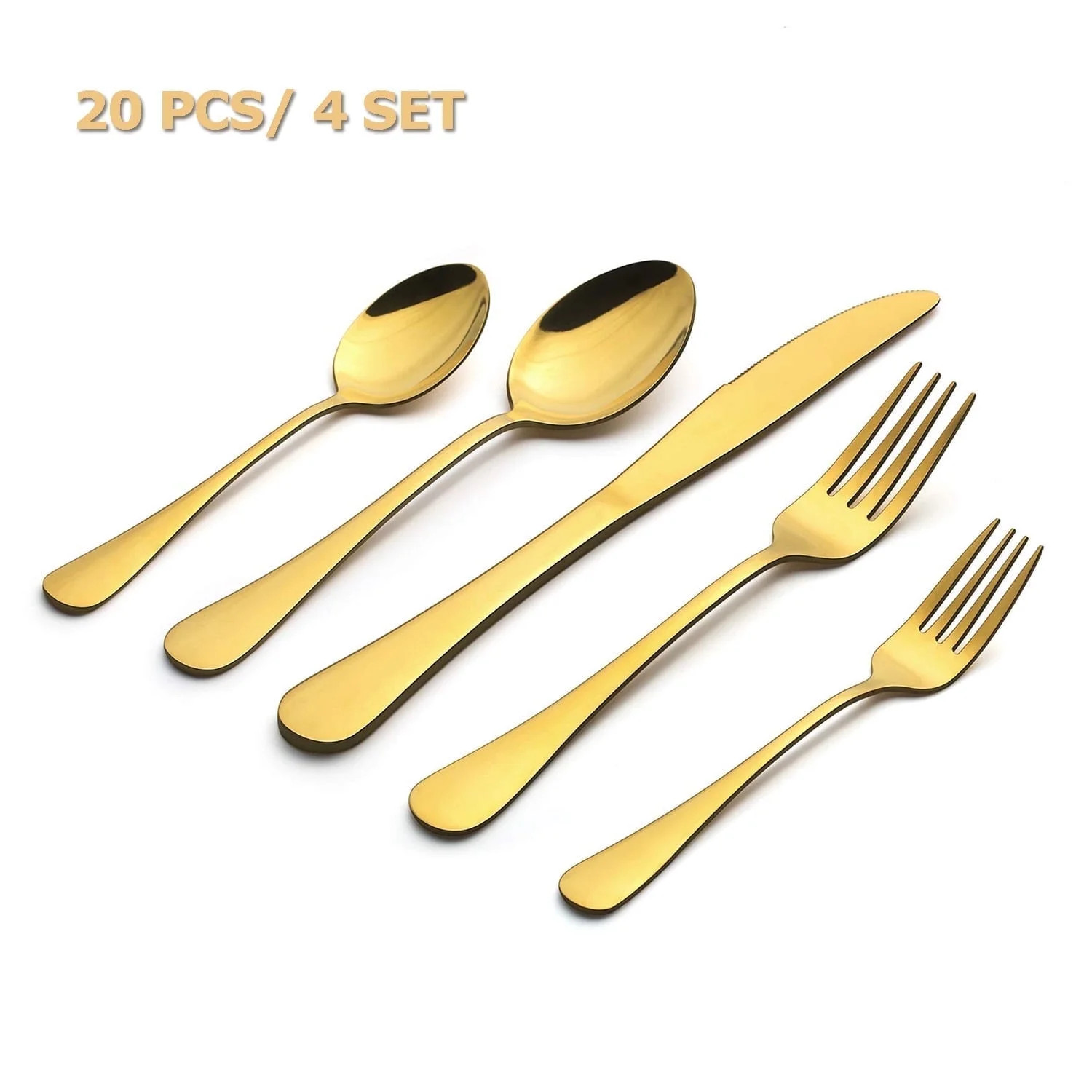 Gold Silverware Set, Vesteel 20 Piece Stainless Steel Flatware Cutlery Set for 4, Mirror Finish &... | Walmart (US)