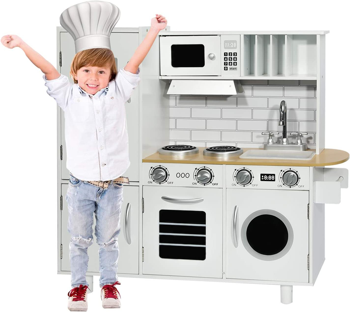 Play Kitchen Toy Set for Kids with Sounds, Sink, Oven, Microwave, Wooden Pretend Gift for Toddler... | Walmart (US)