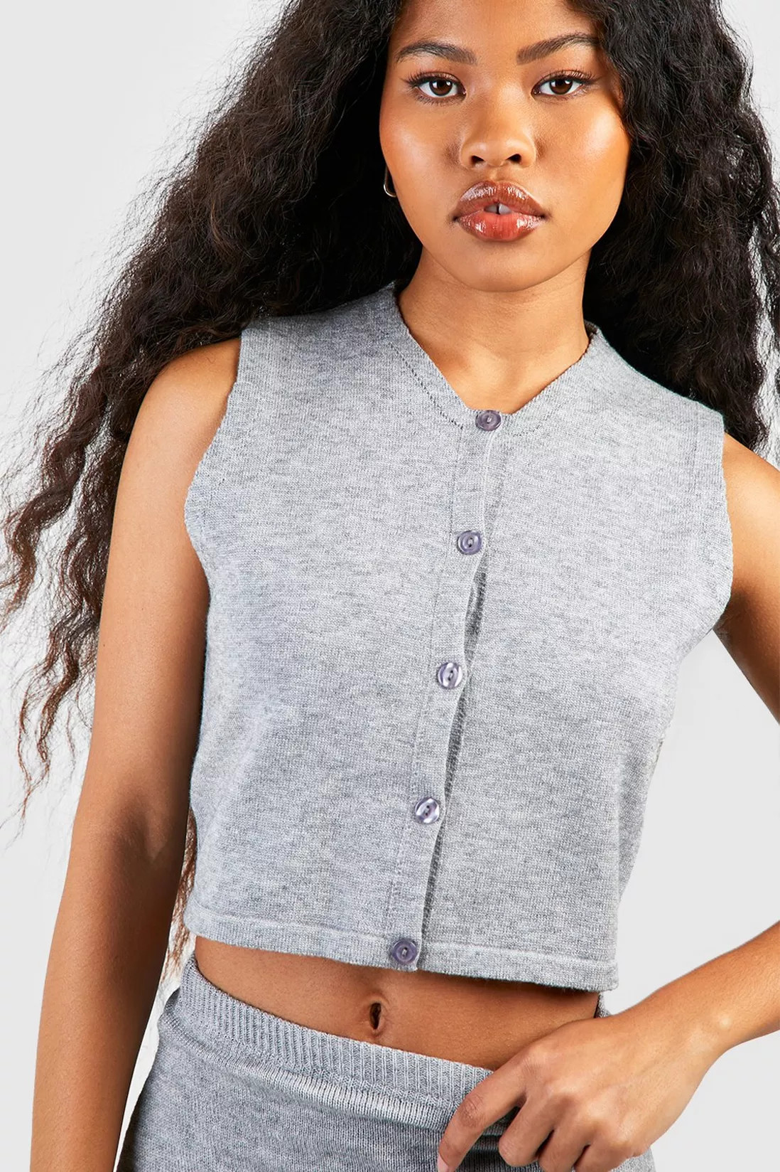 Tops | Petite Knit Button Up Vest | boohoo | Debenhams UK