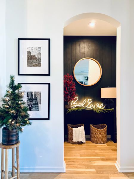 Continuing with my Merry & Bright theme this year I added some charm to this space. Teaming up with King of Christmas as well as Frame it Easy. I was able to personalize this space with my personal photos taken during my travels while adding some Christmas charm. SaleSale

#LTKHoliday #LTKhome