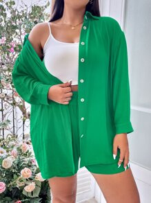 Plus Drop Shoulder Shirt & Paperbag Waist Shorts SKU: sf2207155552047558(78 Reviews)$22.00$20.90J... | SHEIN