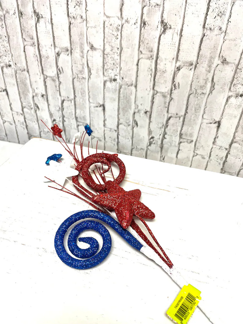 Patriotic Spray, 74087RWB, Patriotic Glitter Star Spray, Patriotic Curly Spray, - Etsy | Etsy (US)