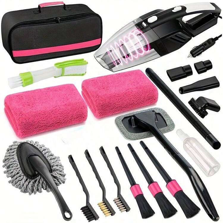 19pcs Car Clean Kit Detailing Set With Vacuum,Brushes Set, Soft Towels,Windshield Tool Duster | SHEIN
